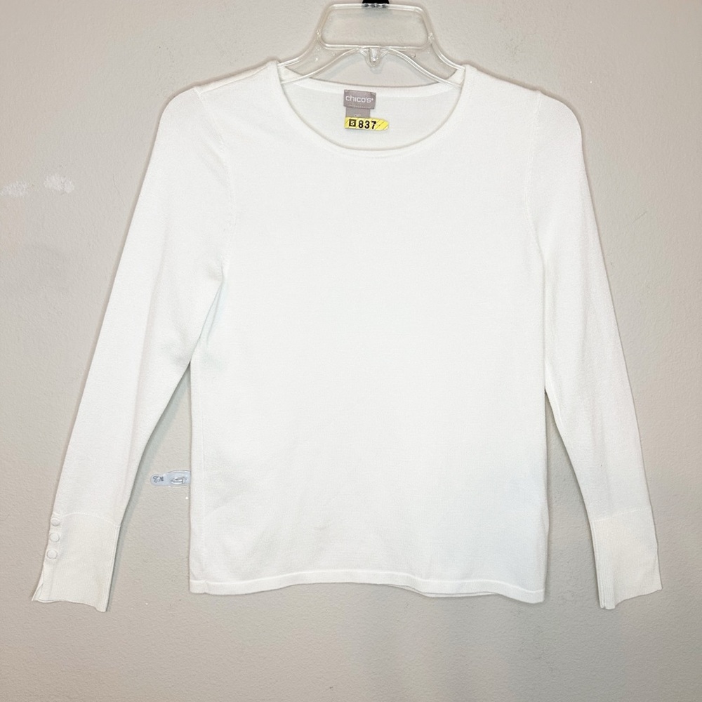 Chico's Classic Cream Pullover Knit Long Sleeve Top with Button Details- size SP